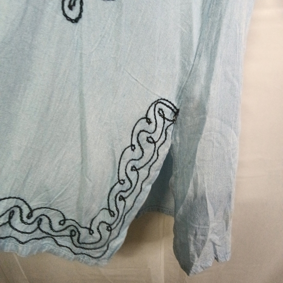 BEACH by Exist Embroidered Cover Up Dress Light Blue Roll Tab Sleeve Size L NWT - Picture 5 of 11
